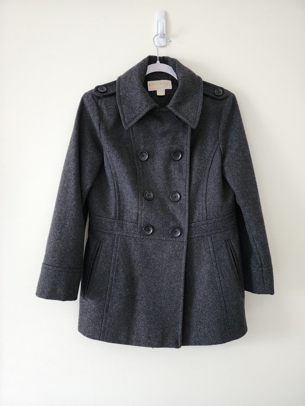 Michael Michael Kors Grey Wool Pea Coat Size S WPL7888 Double Breasted Jacket - Picture 2 of 11